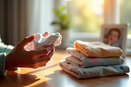 Vêtements de bébé en désordre sur une surface douce