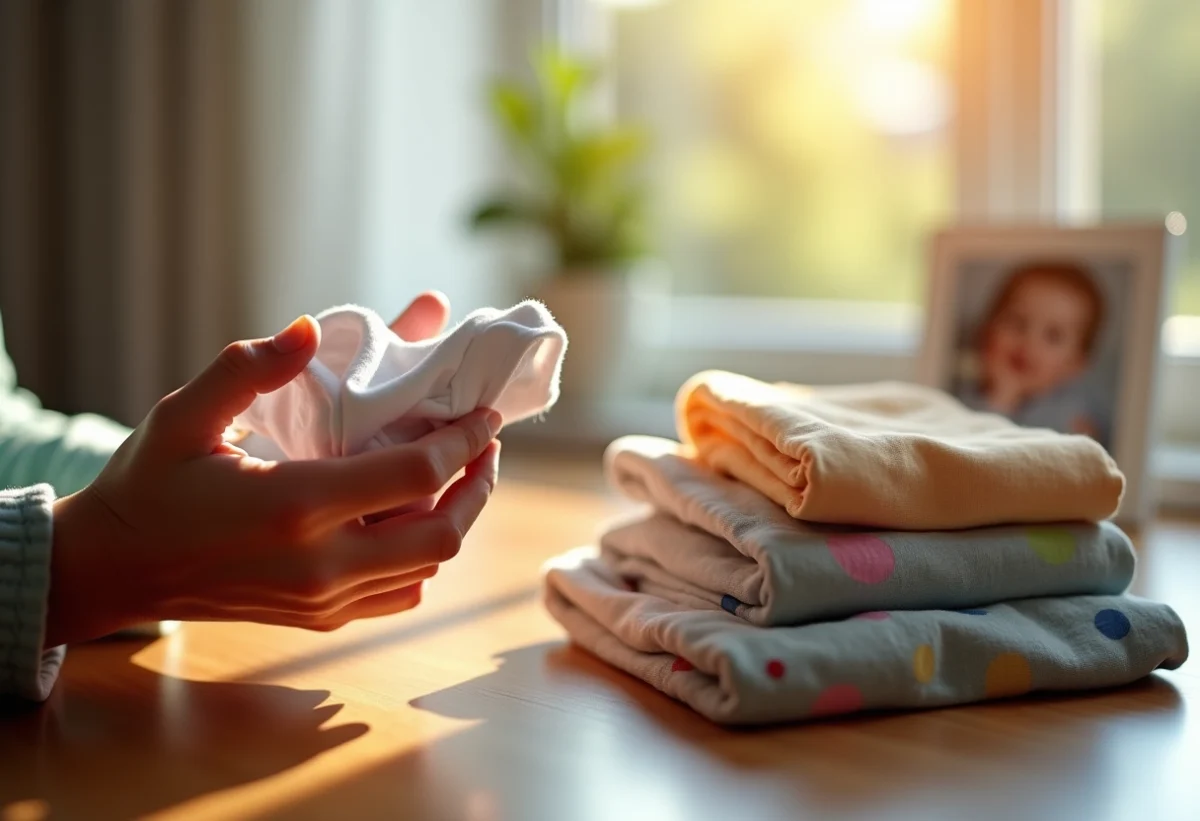 Vêtements de bébé en désordre sur une surface douce