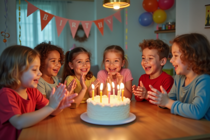 Enfants soufflant des bougies lors d'un anniversaire