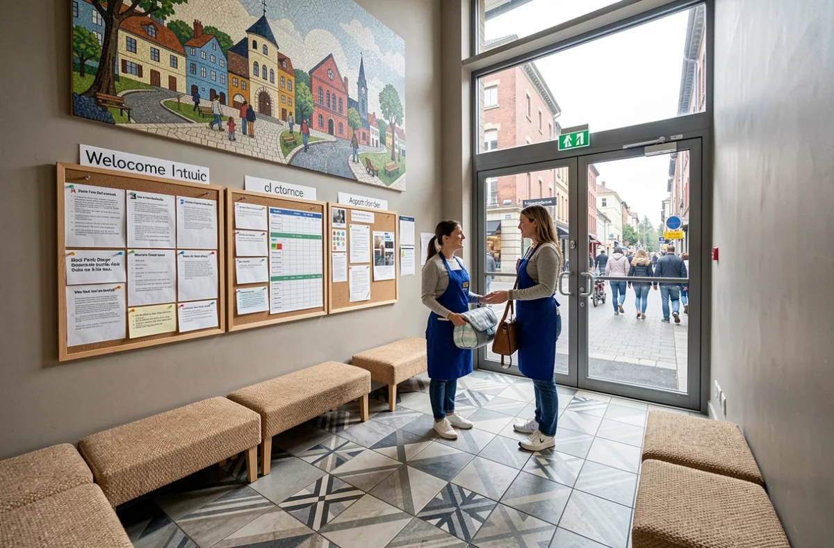 Hall d'entrée de la crèche Babilou Argenteuil République Chantal Goya en centre-ville d'Argenteuil avec accueil des familles