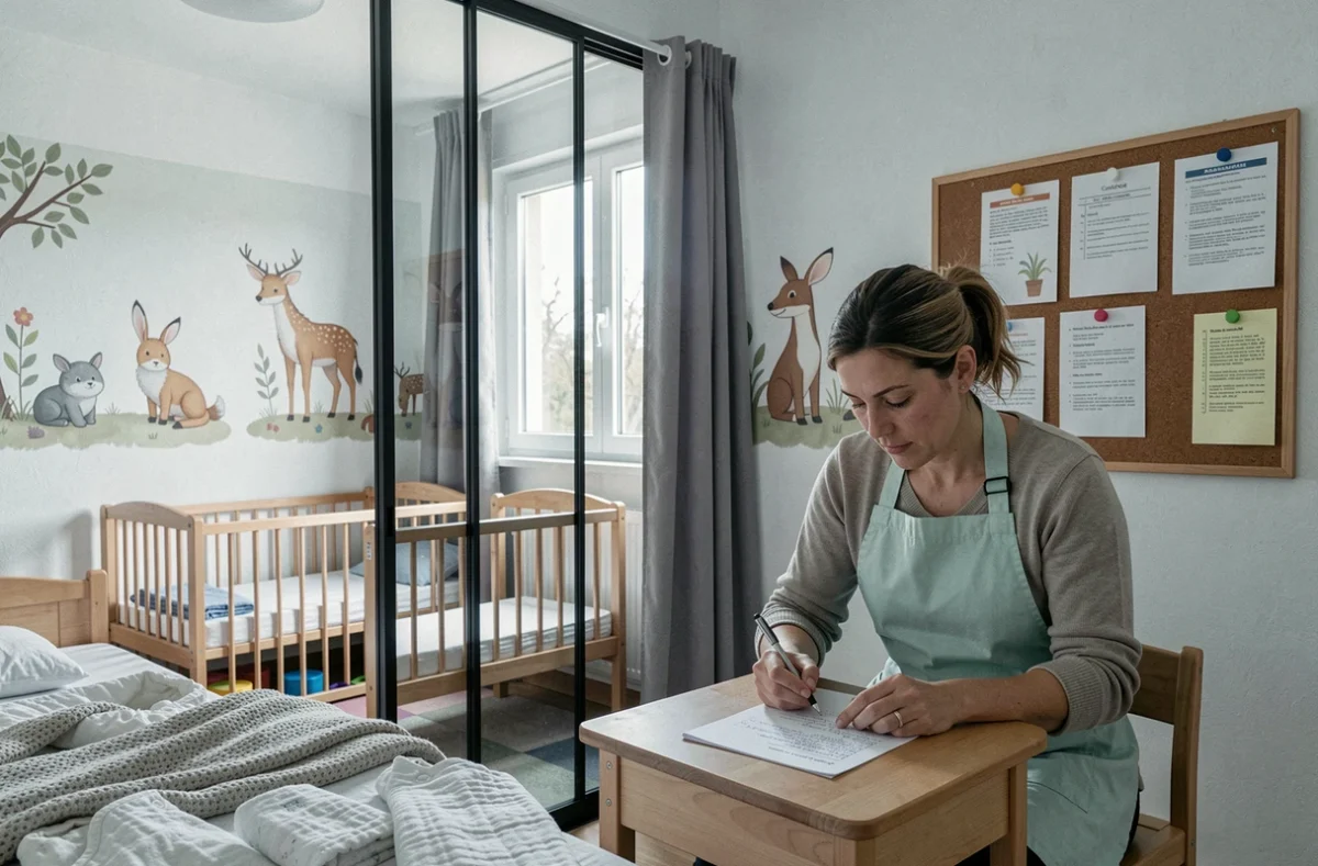 Salle de repos et espace de jeux de la crèche Babilou Cergy Genottes L'Horloge avec mobilier en bois et murales apaisantes