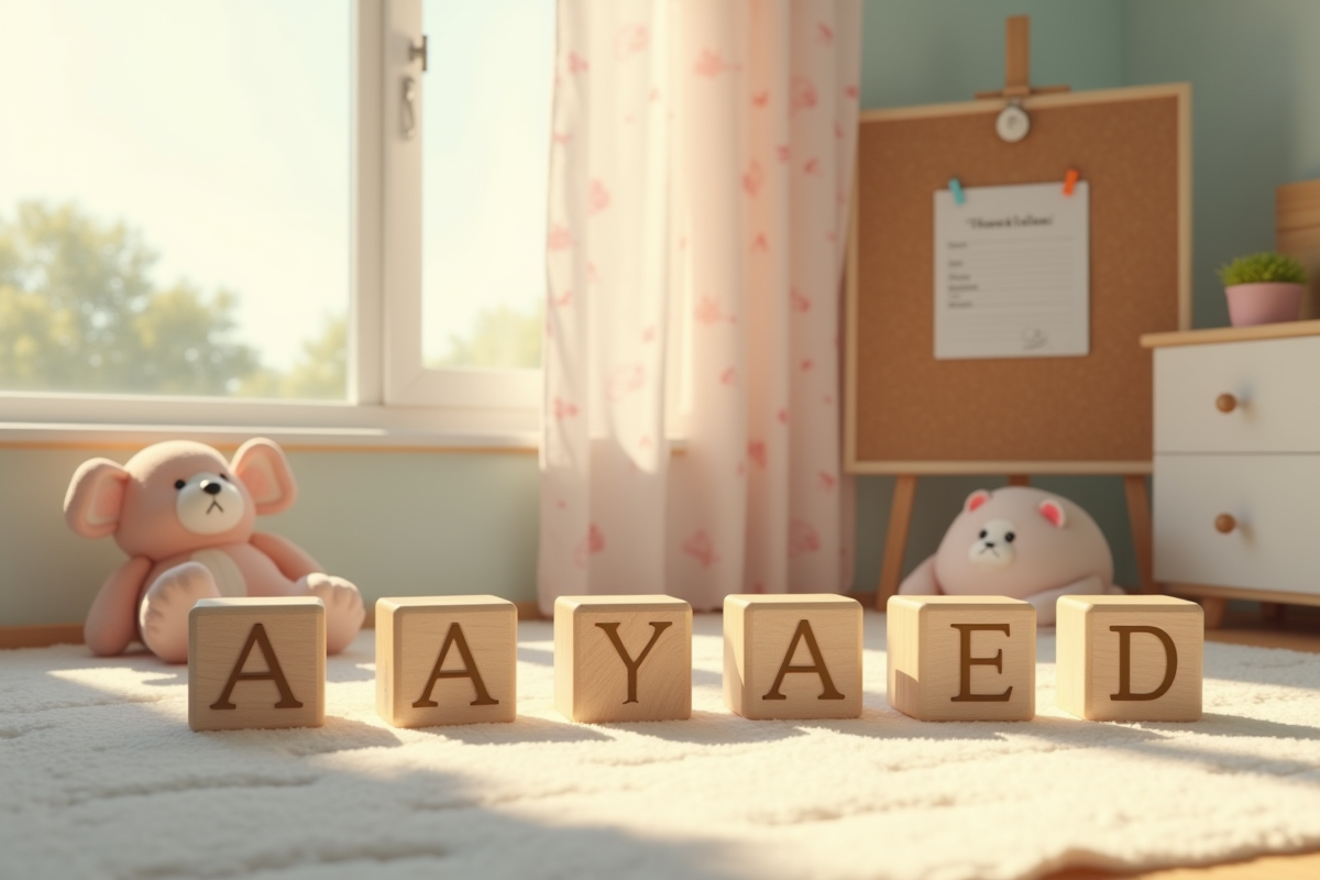 Chambre de bébé avec blocs de bois et liste de noms