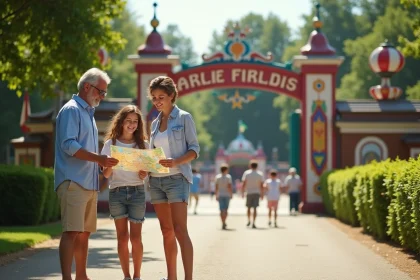 Une famille visitant l'Alsace Parc tôt le matin pour éviter les files d'attente en haute saison