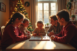 Famille jouant à des jeux de société pour Noël