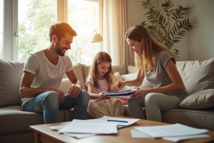 Famille heureuse préparant ses valises pour les vacances