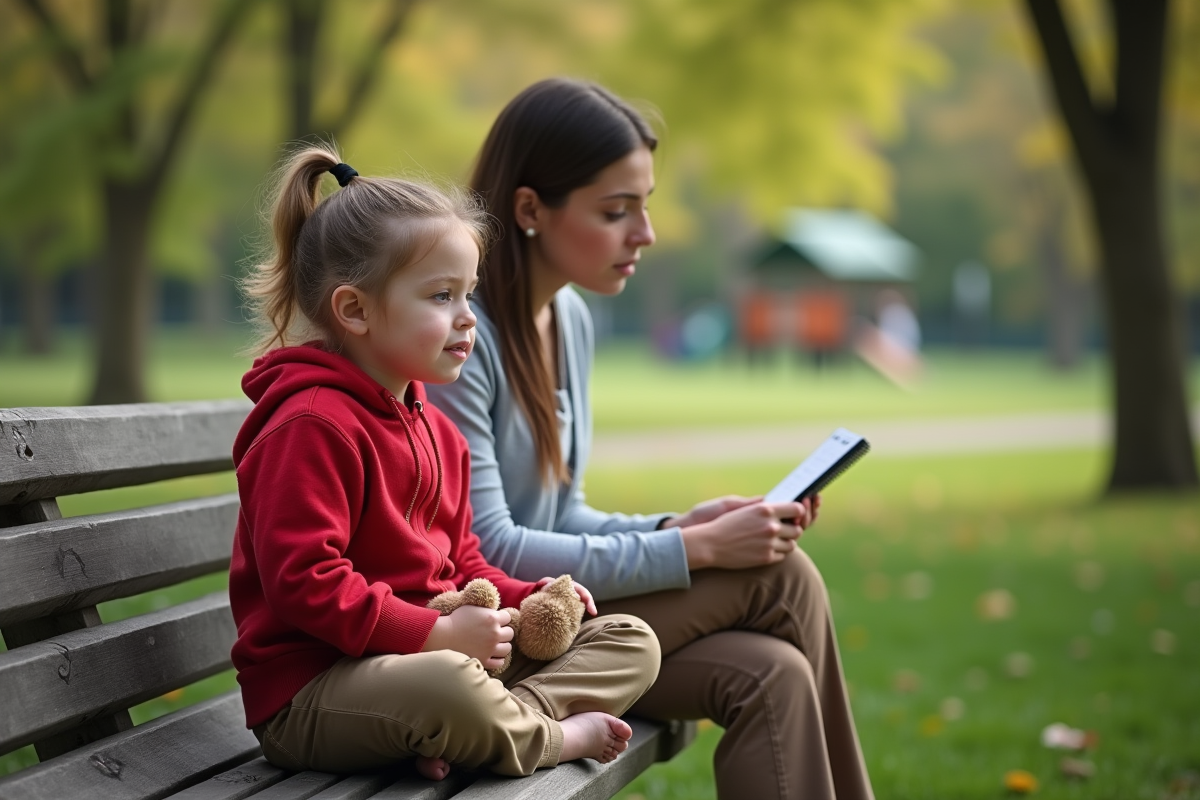 Fille écoute attentivement la thérapeute dans un parc