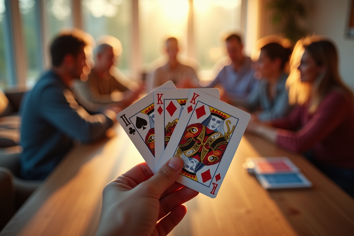 Main tenant une main de cartes gagnantes dans un jeu de cartes