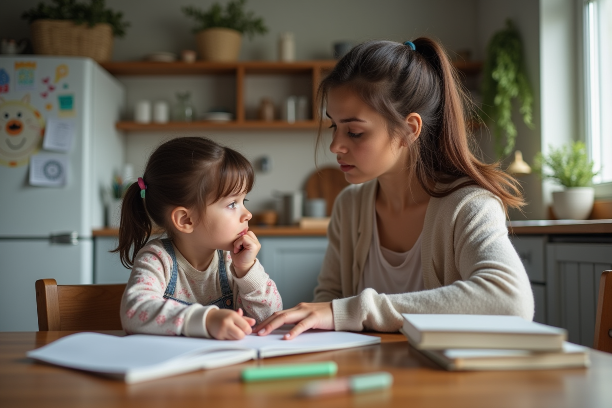 Maman soutenant sa fille lors des devoirs à la maison