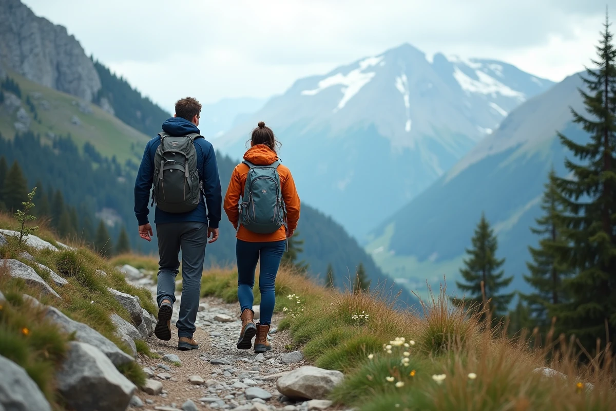 Couple en randonnée dans les Alpes françaises lors d'un pont de jours fériés au printemps 2026