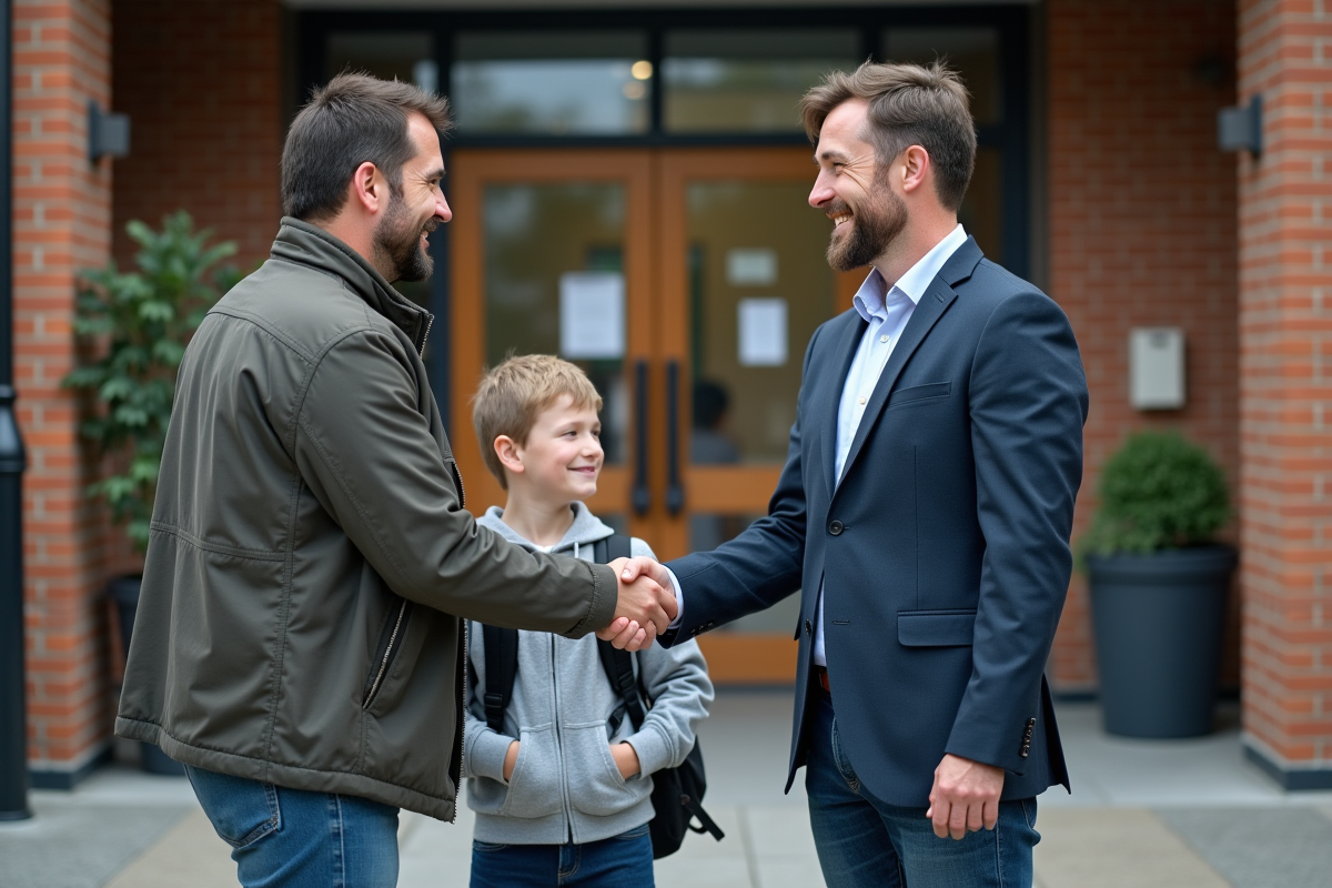 Père et directeur se serrant la main devant l