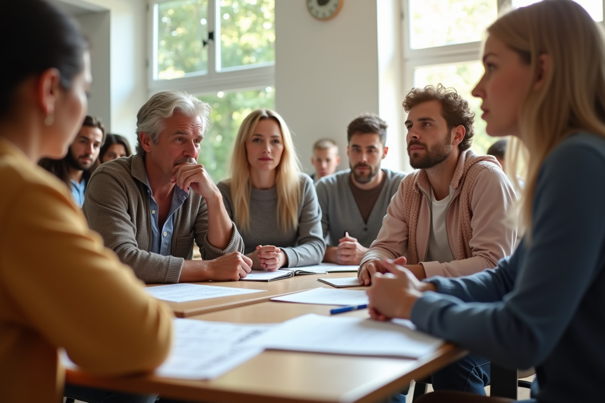 Groupe de parents dans une classe lumineuse lors d
