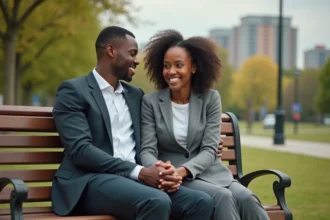 Championne de tennis japonaise haitienne assise avec son mari dans un parc